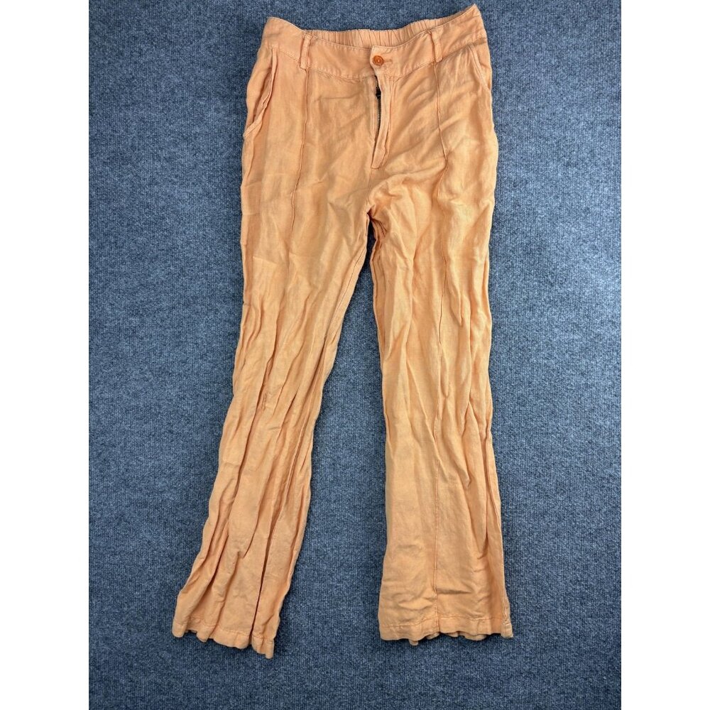 Young Fabulous Broke‎ YFB Pants Womens M Orange Linen Blend Wide Leg Casual
